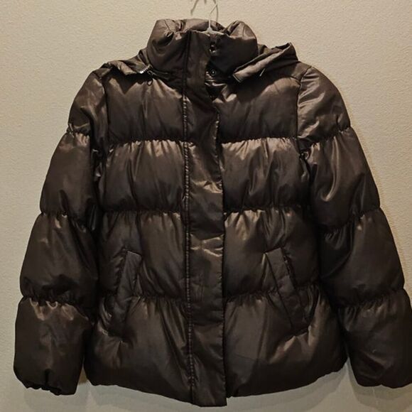 The Gap Women's Brown Puffer Jacket w/Hood Size M - Picture 1 of 9